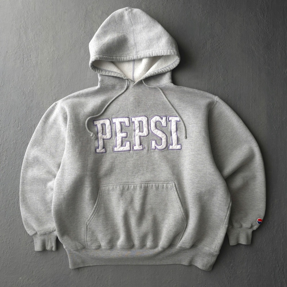 Vintage 90s Pepsi Grey Hoodie XL Embroidered Pullover Logo Sweatshirt